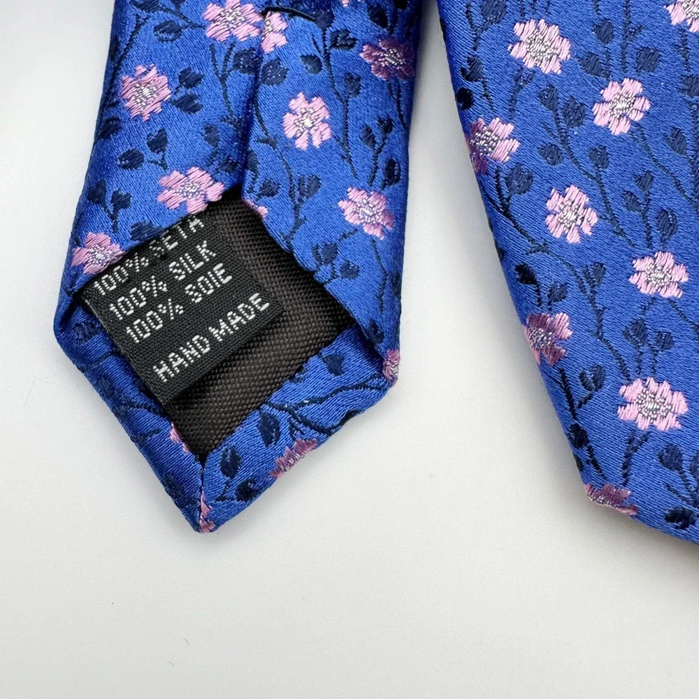Tattersall London‎ 100% Silk Tie Blue Pink Floral Handmade London Spring